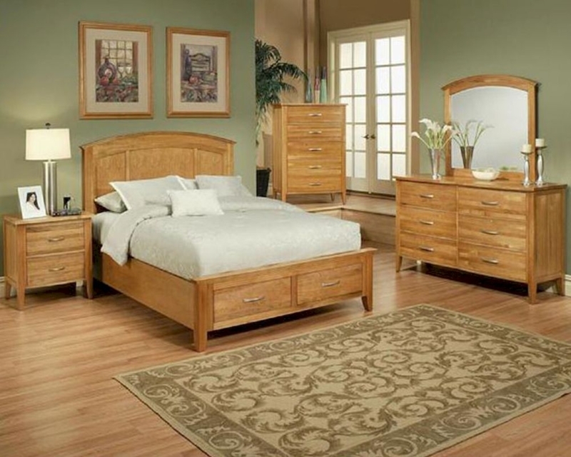 Bedroom Set Arched Silhouette Light Oak Underbed Storage Drawers