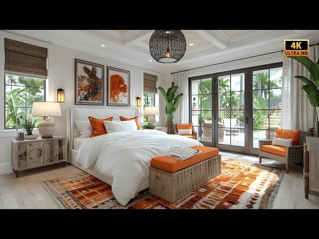 Bedroom Set Burnt Orange Accents Weathered Wood Furniture Modern
