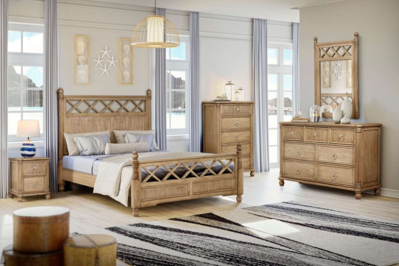 Bedroom Set Criss Cross Lattice Headboard Vertical Ribbed Detail