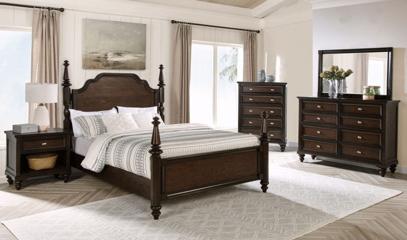 Bedroom Set Dark Oak Arched Camelback Headboard Turned Posts