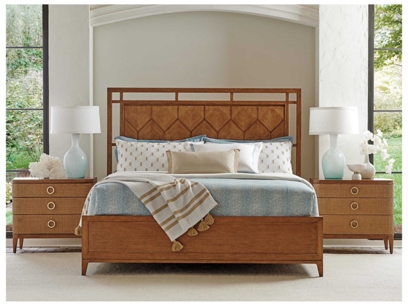 Bedroom Set Geometric Panel Headboard Woven Texture Nightstands