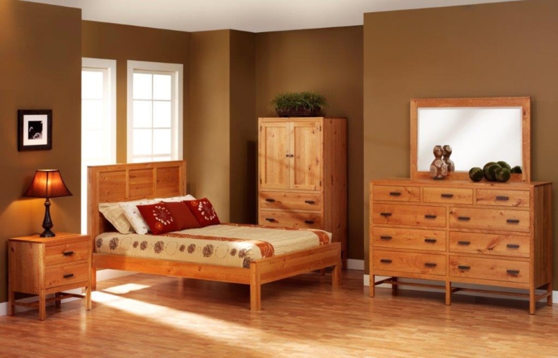 Bedroom Set Honey Toned Wood Slatted Headboard Shaker Style