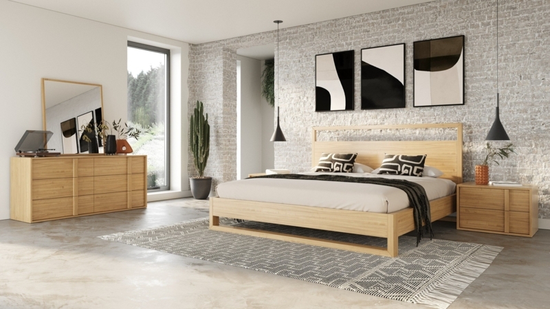 Bedroom Set Slatted Headboard Natural Oak Handle Less Fronts