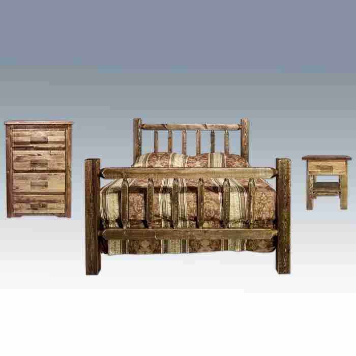 Bedroom Set Spindle Headboard Chunky Posts Distressed Finish Amish Style
