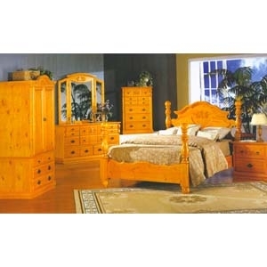 Bedroom Set Turned Posts Triple Mirror Carved Details Honey Oak Traditional