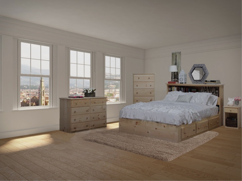 Bedroom Set Twenty Drawer Storage Bookcase Headboard Knotty Pine Platform