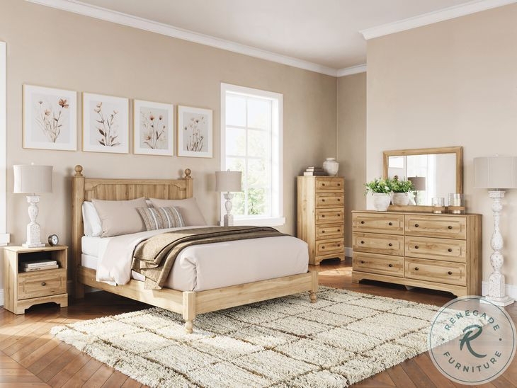 Bedroom Set Warm Brown Grain Panel Detail Bun Feet Rustic