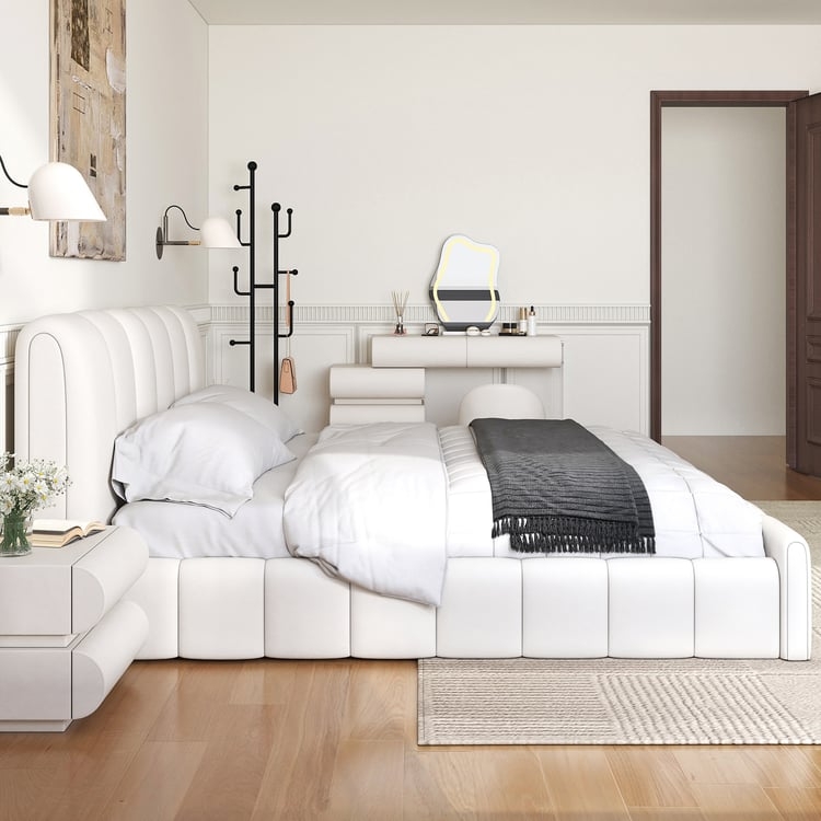 Bedroom Set Wingback King, Asymmetric LED Mirror Makeup Vanity