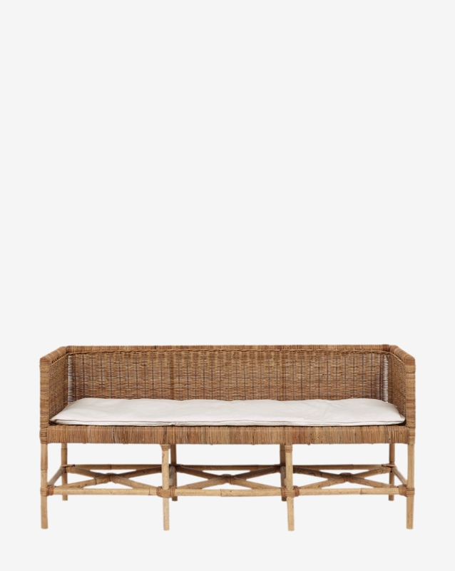 Bench Coastal Modern Style Vertical Rattan Weave X Stretcher