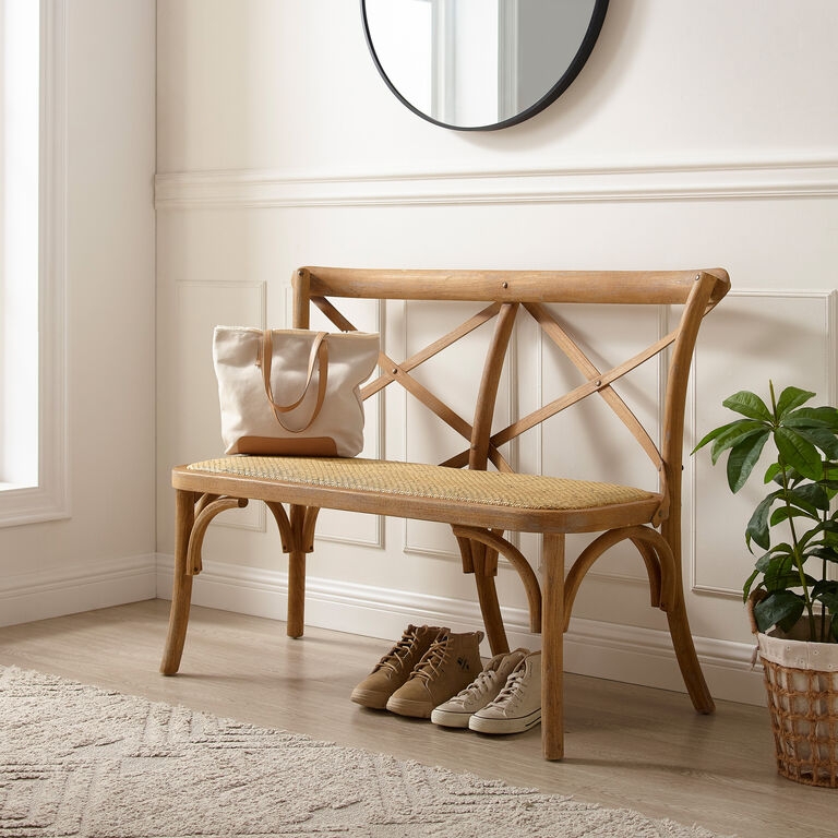 Bench French Country Mudroom X Back Frame Rattan Seat