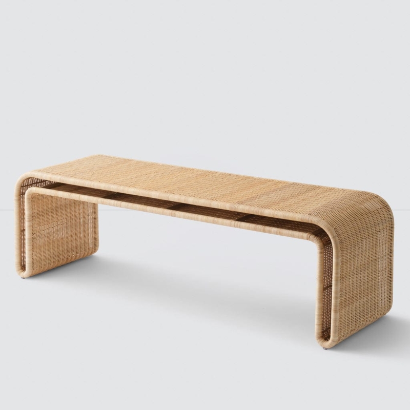 Bench Natural Wicker Storage Waterfall Edge Double Layer