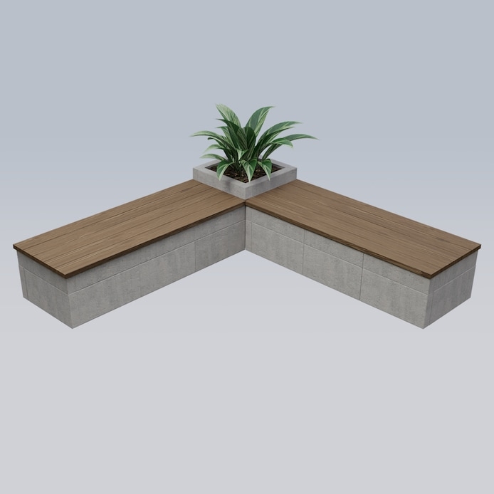 Bench Planter Combo Modular Blocks Stone-like Base Slate Grey L-Shaped