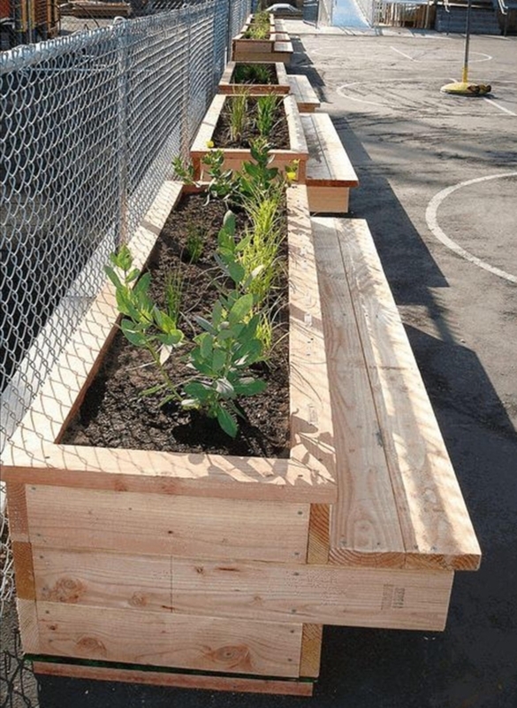 Bench Planter Tiered Design Light Natural Wood Modular Arrangement
