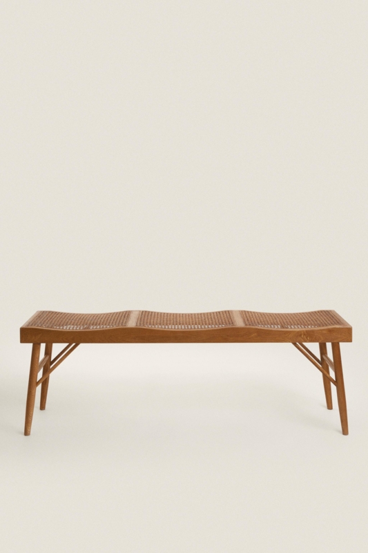 Bench Wavy Wood Seat Undulating Profile Angled Struts