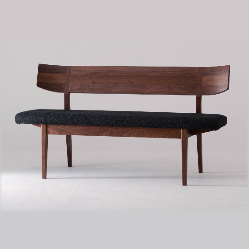 Bench with Back Charcoal Upholstery Curved Backrest Mid-Century Modern