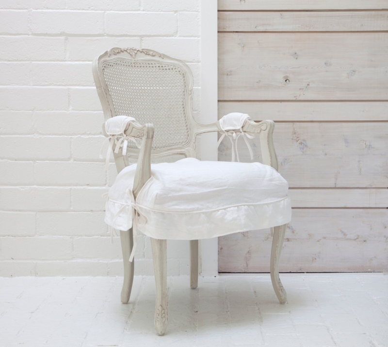 Bergere Armchair Ruffled Skirt Cane Back Shabby Chic