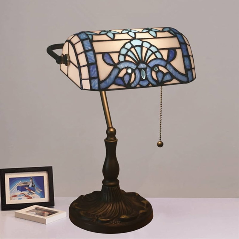 Best tiffany style bankers lamp Online Tiffany Style Bankers Table Lamp  Stained Glass Piano Desk Lamp Vintage Bedroom Bedside Lamp for Study  Antique Alloy Base Zipper Switch Blue Baroque