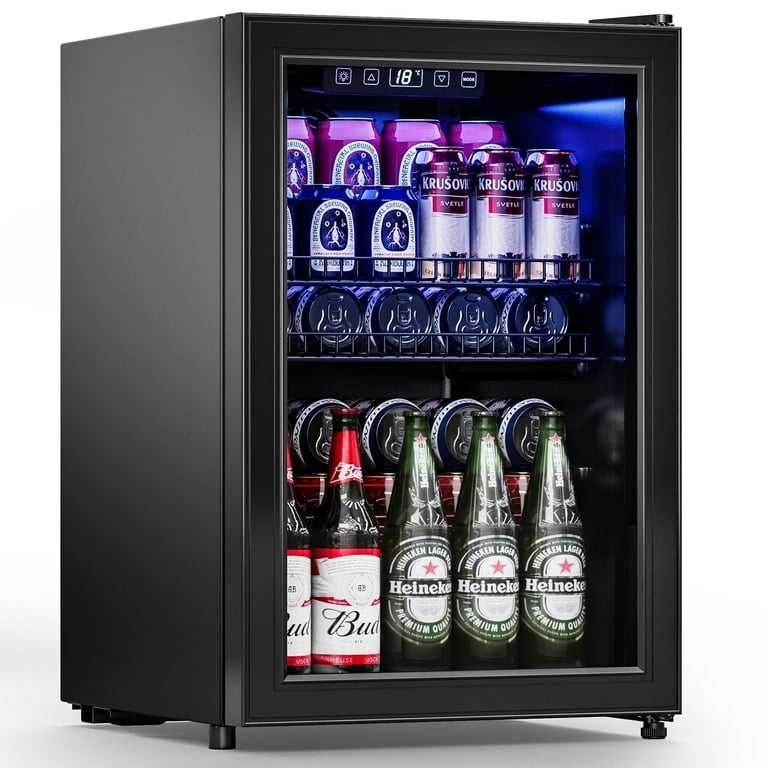 Beverage Refrigerator Glass Door Matte Black Blue LED Digital Display