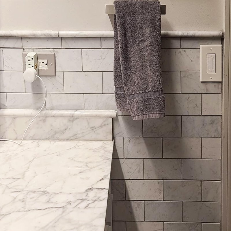 Bianco Carrara Marble Tile Trim with Rounded Edge Profile Cap