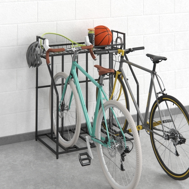 Bicycle Rack Side Hooks Top Storage Basket Matte Black Stand