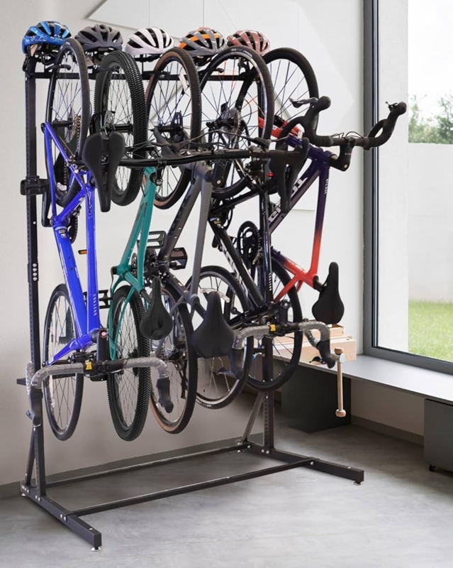 Bike Rack Leveling Feet Five Capacity Freestanding Helmet Hooks