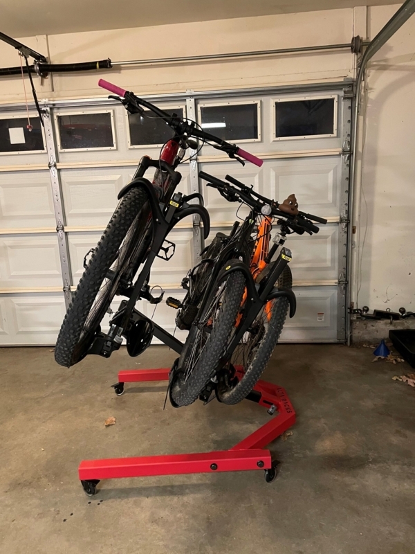 Bike Rack Stand Bright Red Mobile Base Heavy Duty Vertical