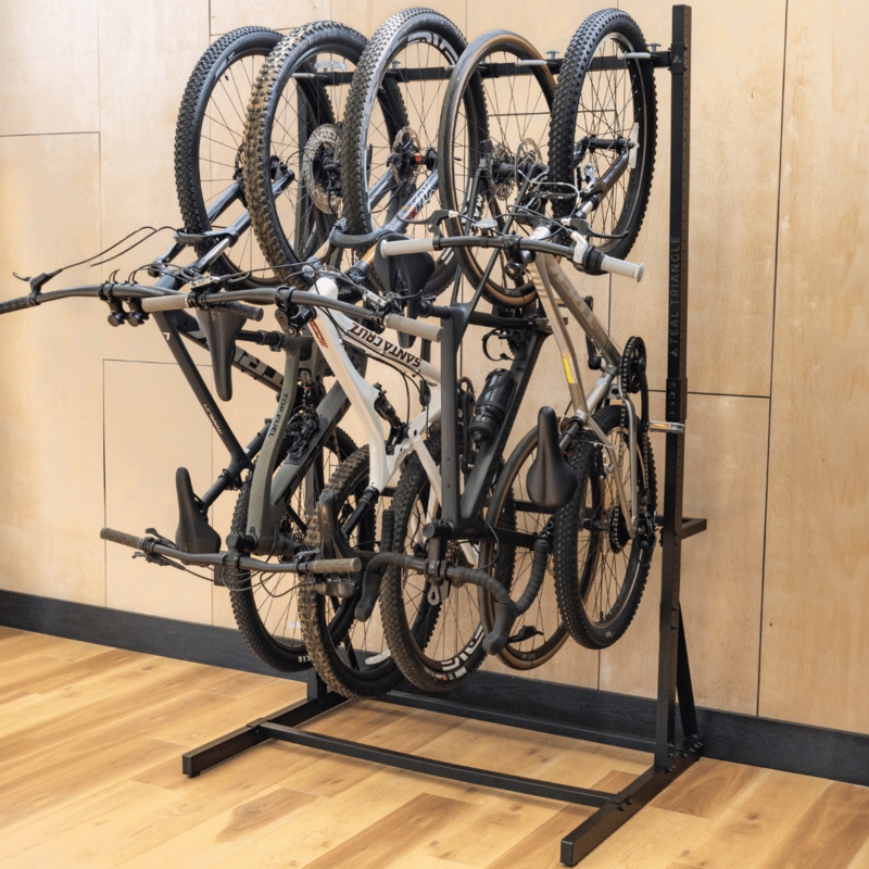 Bike Rack Top Hooks Five Capacity Matte Black Industrial Stand