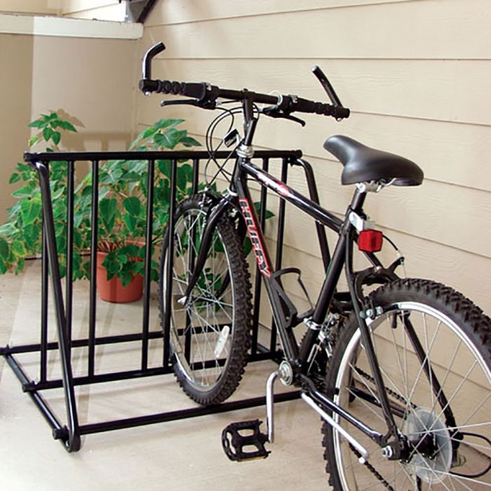 Bike Rack Vertical Slots Tubular Frame Matte Black Floor Stand