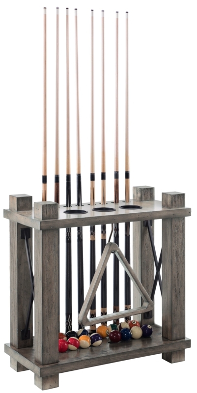 Billiard Cue Rack Rustic Gray Wood with Metal X Braces