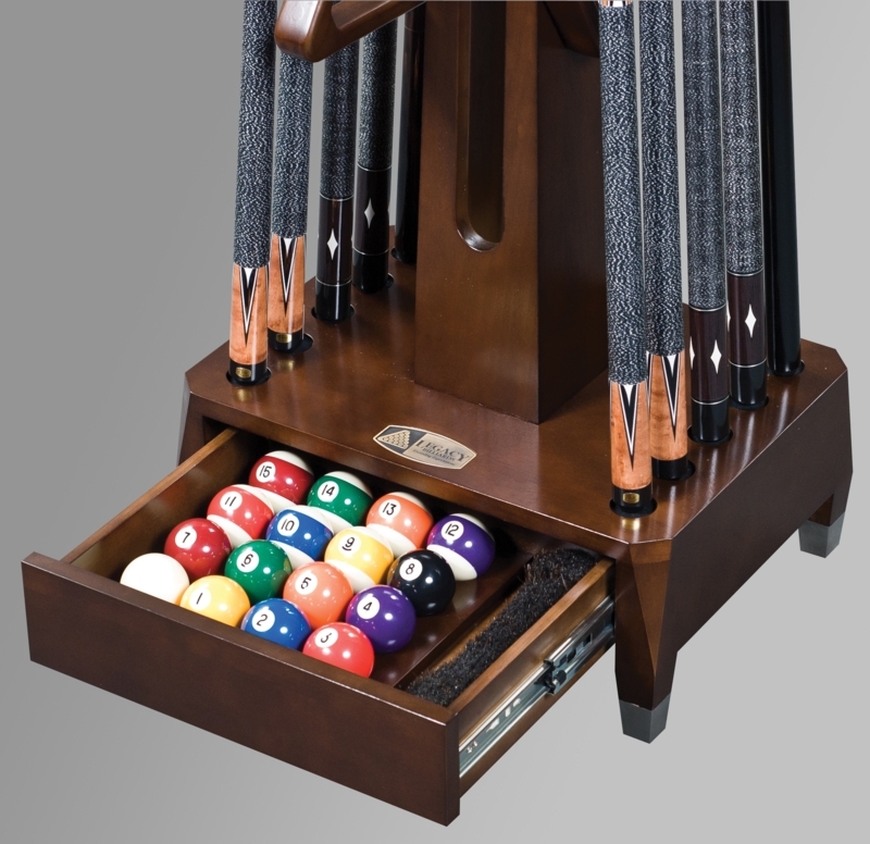 Billiard Cue Rack Transitional Walnut Wood with Integrated Brush Slot