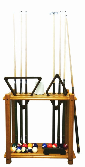 Billiard Cue Rack Warm Amber Wood with Triangle Notches