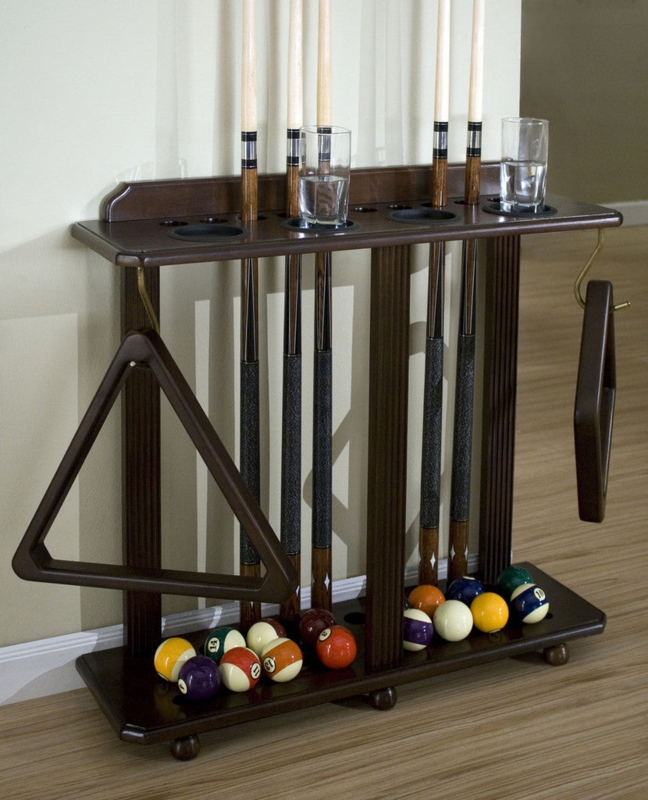Billiard Floor Rack Espresso Wood with Integrated Cup Holders