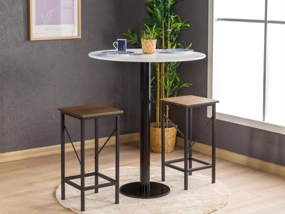 Bistro Bar Table Matte Black Pedestal Base Crisp White Round Top