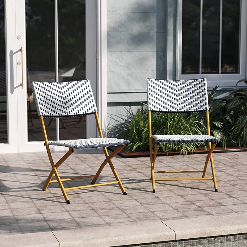 Bistro Chair, Navy White Chevron Weave, Yellow Frame
