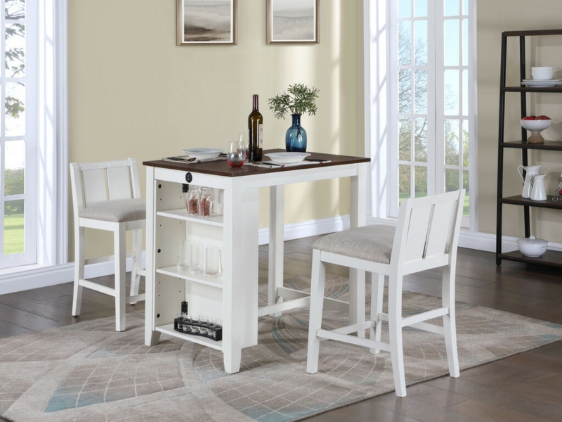 Bistro Set Built In Outlet Side Storage Shelves Slatted Back Two Tone
