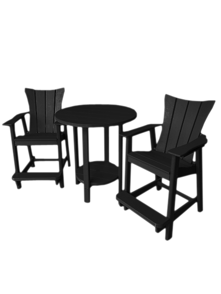 Bistro Set Flared Backrest Synthetic Wood Matte Black Slat Adirondack