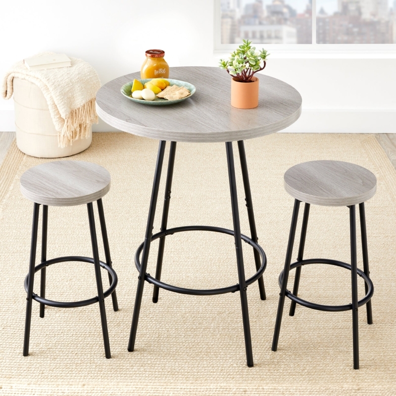 Bistro Set Grey Wood Grain Tripod Table Base Minimalist Style
