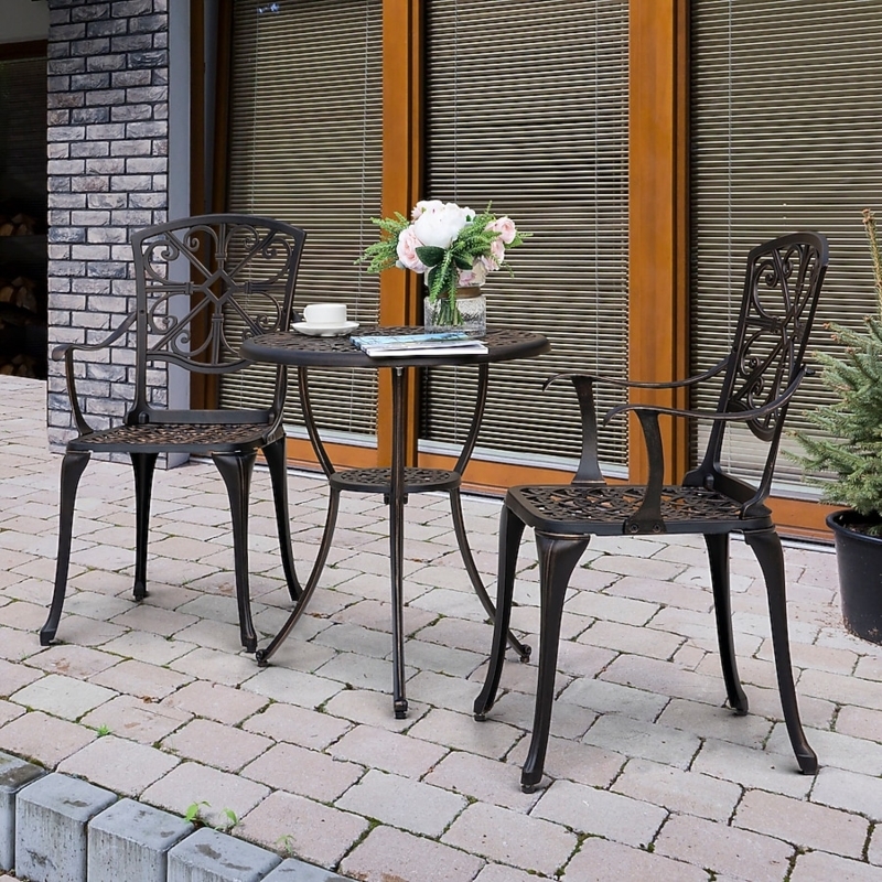Bistro Set Lattice Pattern Antique Bronze Cast Metal Curved Legs
