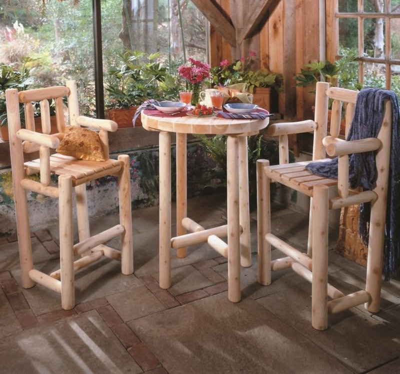 Bistro Set Log Construction Pale Blonde Wood Natural Finish Rustic