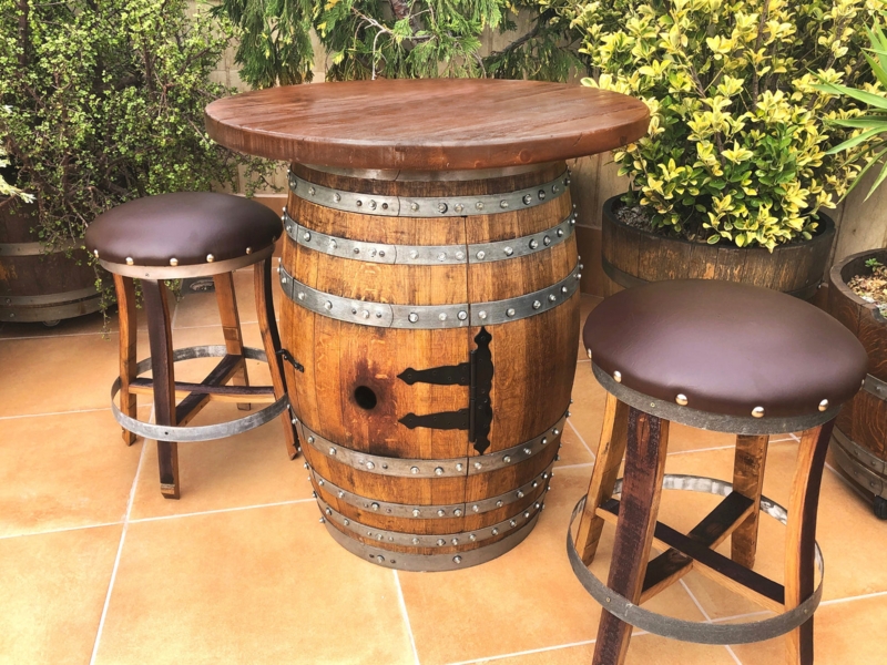 Bistro Set Metal Rivets Leather Like Seats Rustic Industrial Winery