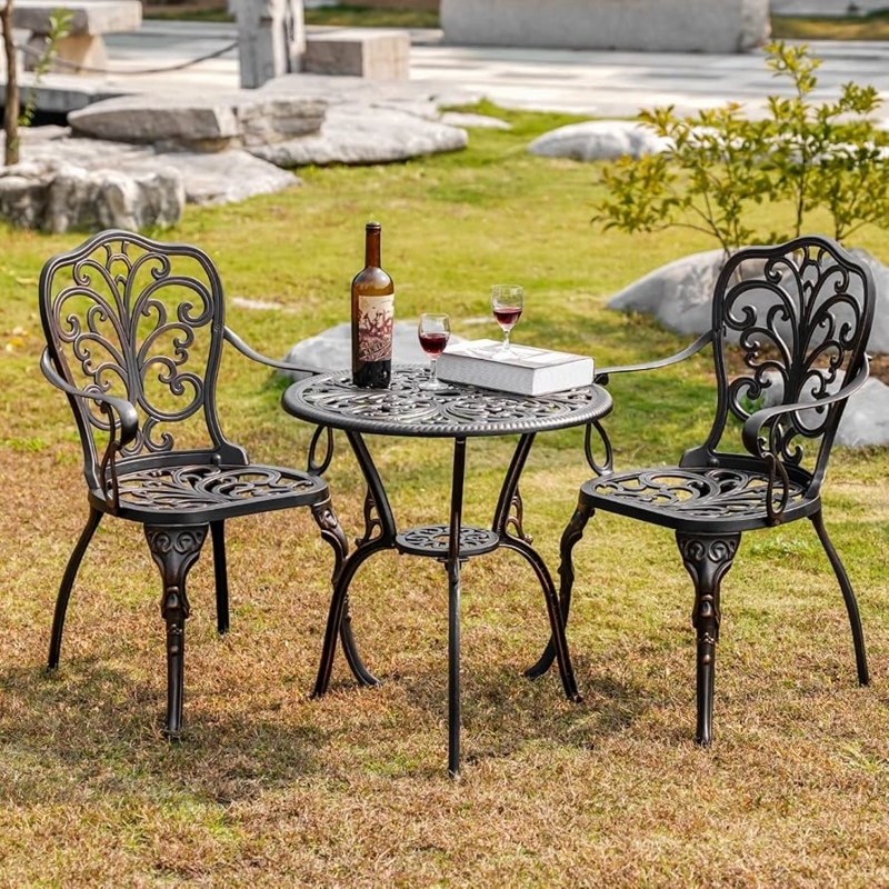 Bistro Set Scrollwork Back Antique Finish Cast Metal Dark Bronze