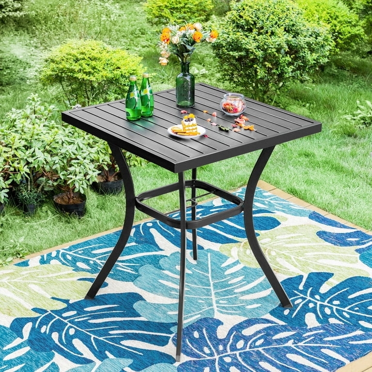 Bistro Table with Slatted Metal Top and Curved Legs, Counter Height Pub