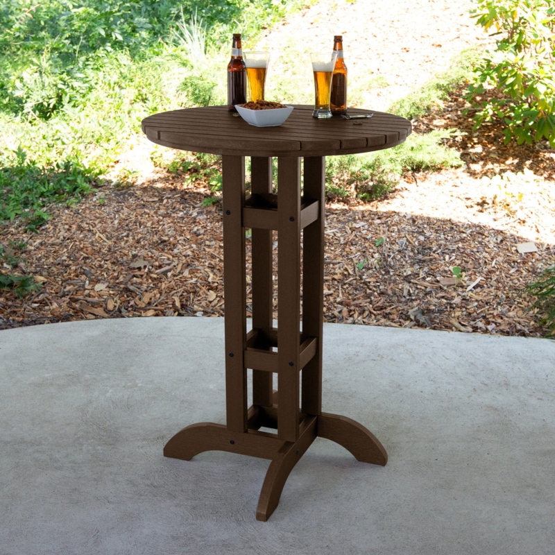 Bistro Table with Slatted Round Top, Curved Pedestal Legs, Bar Height