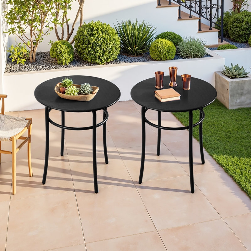 Bistro Tables Double Ring Support Matte Black Round Top Set of 2