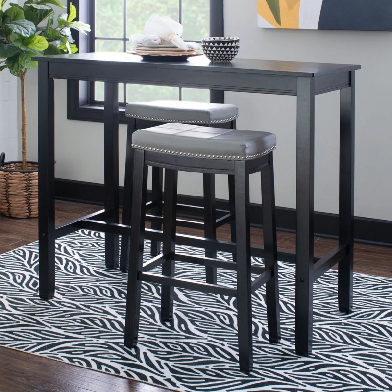 Black Bar Height Dining Set Backless Stools with Nailhead Trim