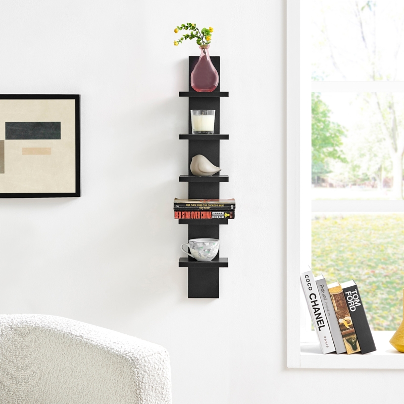 Black Floating Wall Shelf with Matte Finish and Cantilevered Design