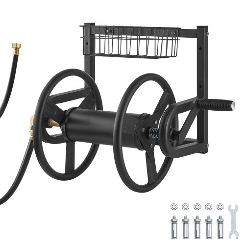 Black Metal Hose Storage Matte Finish Basket Mounting Hardware Included