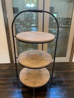 Black Metal Tiered Server, Arched Frame with Circular Wood Shelves
