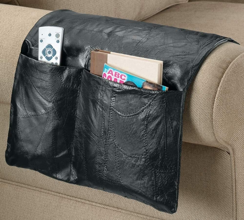 Black Pebbled Armrest Organizer Leather-like Multiple Pockets