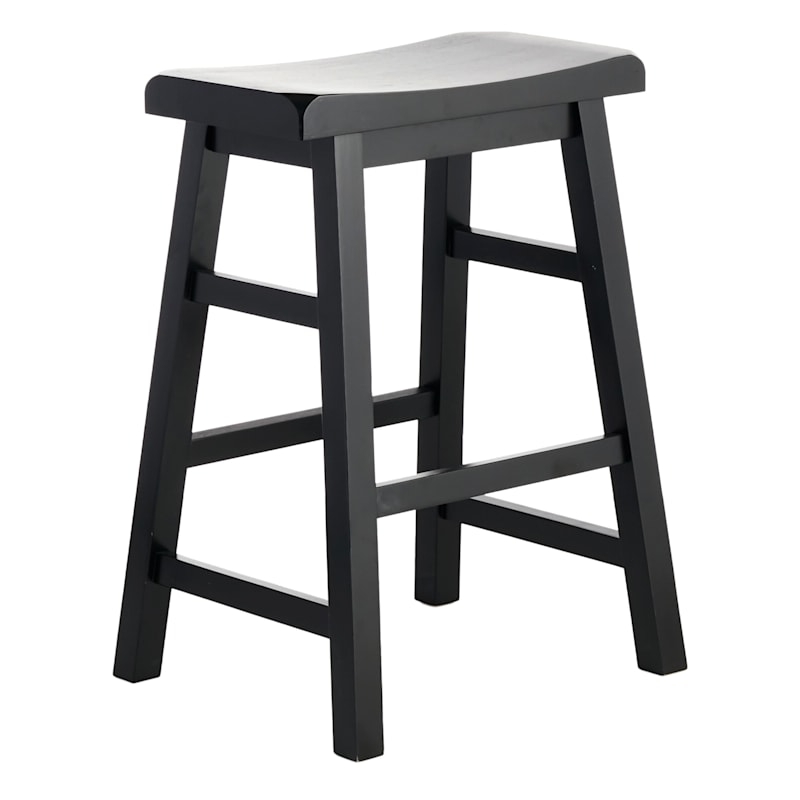 Black Satin Counter Stool Backless Saddle Seat Minimalist Wood Stool